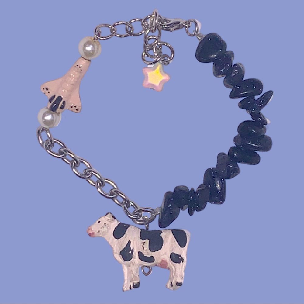 ✨Space Dairy✨ Cow and Space Shuttle Beaded and Chain Bracelet